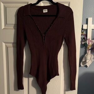 A&F Elegant Dark Brown Ribbed Women's Top